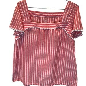Striped Red Women's Cotton Top, Sz XL